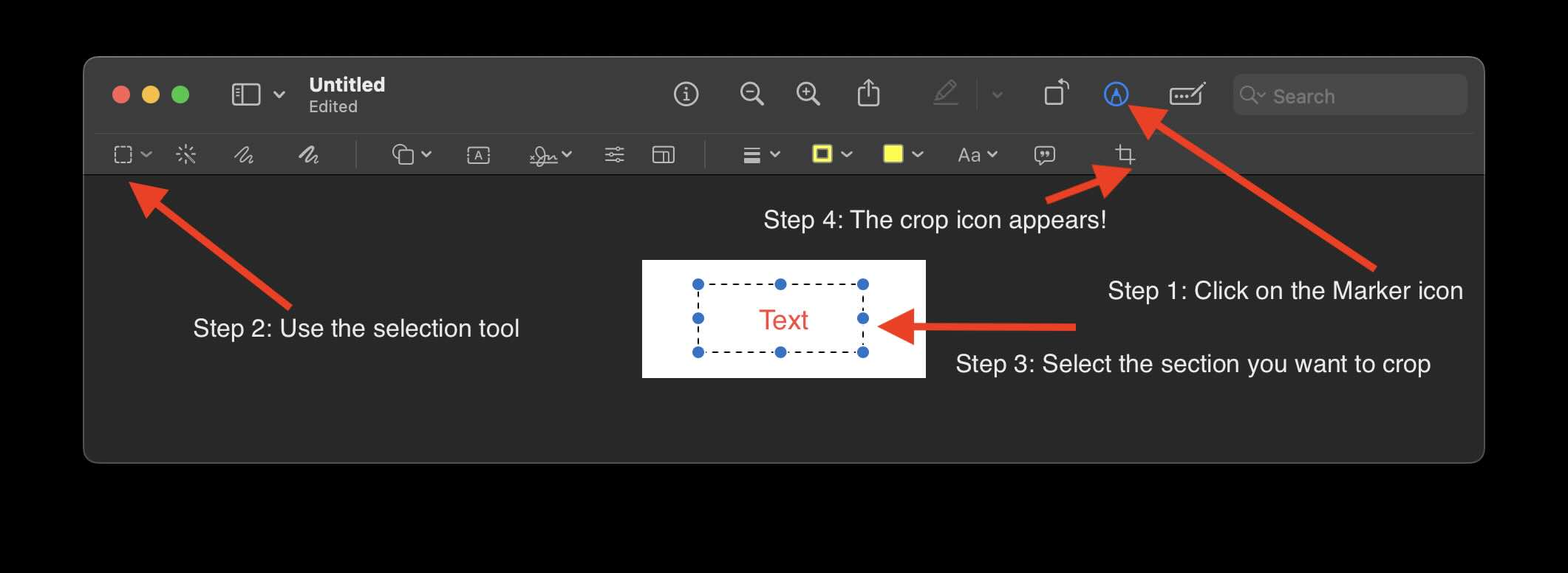 How to enable the crop icon option in Preview App on Mac